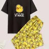 Men's Casual Pajamas Set, Duck Print Short Sleeve T-Shirt and Long Pants, Elastic Waist, Comfortable Summer Sleepwear, Fitted Design, Random Print