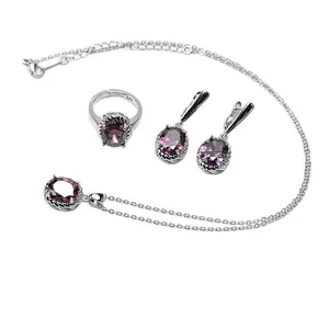 Zircon Non-Fading Earrings Necklace Ring Set Hot-Selling Jewelry Three-Piece Set