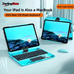 DarlingCase Y2K iPad Keyboard Cover All-in-One 360° Rotating Case for iPad 10.9/Air 11/Pro 11 & 13 inch Models with Touchpad Pencil Slot Transparent Cyberpunk Bluetooth Wireless Tablet Case