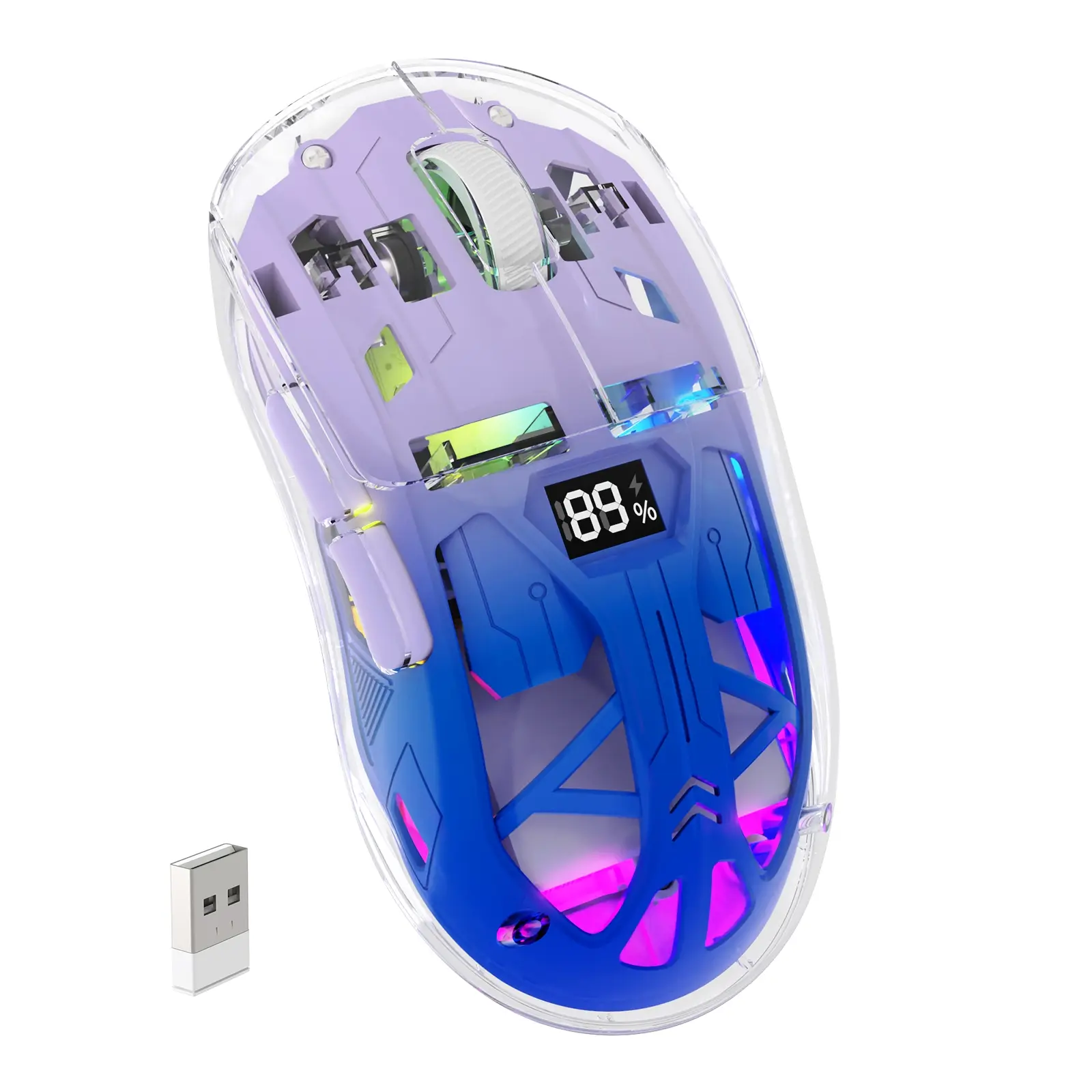 ZIYOU LANG A2 Transparent Shell Wireless Gaming Mouse with Battery Level Display,2.4G Wireless PC Mice, Gaming Accessory, Gaming Items,3D RGB Backlit,Ergonomic Design,5 Million Clicks,PixArt 3212,up to 4000 DPI for Win/MAC, Gaming PC Accessories