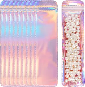 100 count Pen Packaging Bags for Small Business, Resealable Foil Pouch Bag For Pens, Holographic Ziplock Smell Proof Storage Bags for Packaging Lipgloss,,,Candy, 2.5x9.4 inch