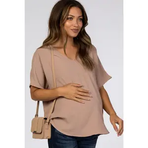 Taupe Short Sleeve Maternity Blouse