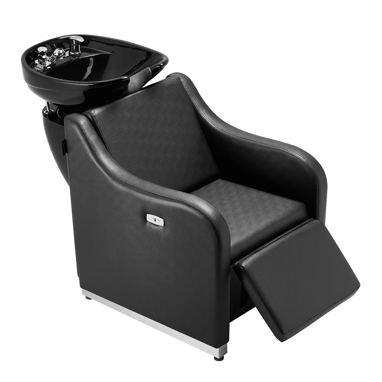 【Summerfinds】VEVOR PU Leather Shampoo Backwash Recliner Chair, 661.4 lbs/300 kg Loading, Adjustable Seat, Electric Adjustable Footrest, Ceramic Basin, 31.5x27.4x31.9 in to 49.2x27.4x36.6 in Barbershop Beauty Spa Hairdressing Equipment, Barber Chair, R, Si