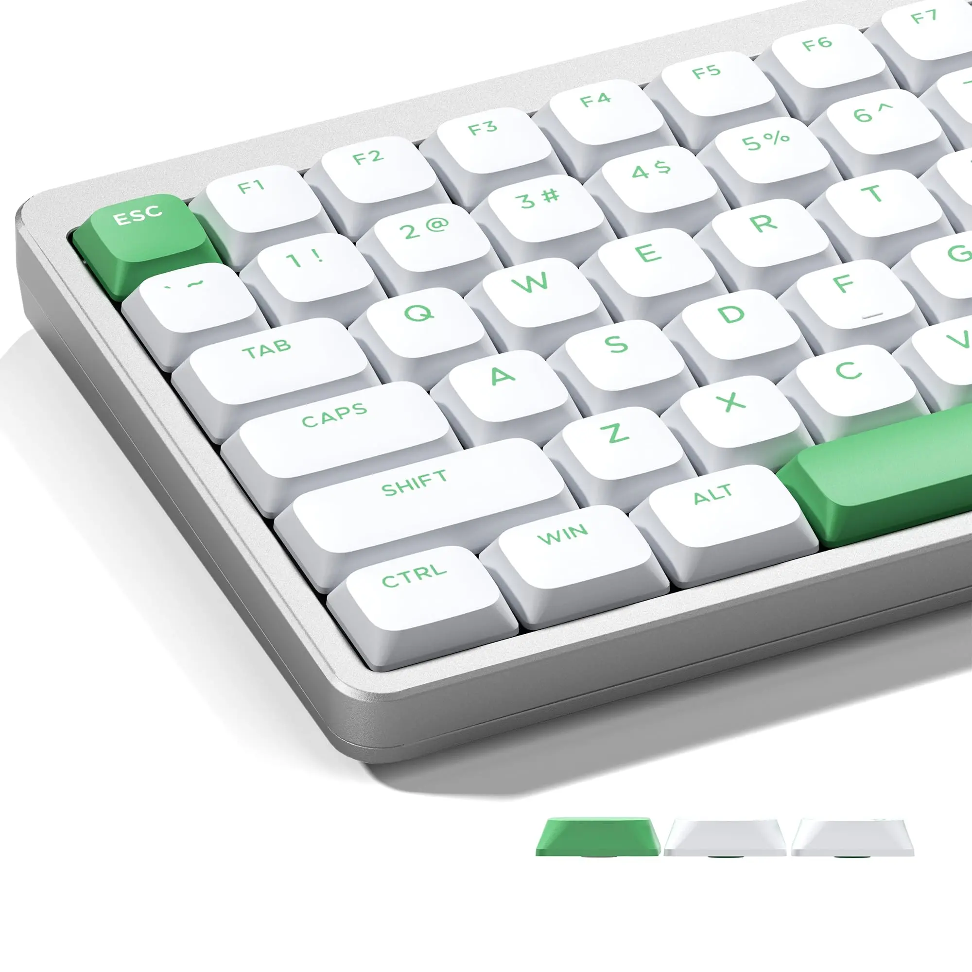 Xvx Low Profile Keycaps  Double Shot Pbt Keycap White Key Caps With Green Custom For 60% 75% 80% 85% Mx Switches Mechanical Keyboard-only Set