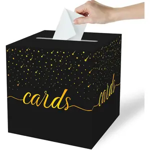 Gold Foil Black Card Box, Bride Gift Card Box, Birthday Party Gift Card Receiving Box, Used for Wedding Gifts, Baby or Bride Gifts, Graduation