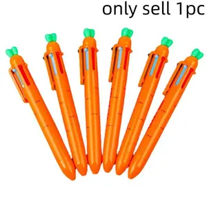 6 Color Carrot Push Button Pen, Student Notebook Marker, Cute Creative Colored Ballpoint Pen, Daily Writing Tool, Fun and Practical Stationery