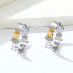 Classic Stainless Steel Puzzle Design Creative Band Ring (Size 5.5-11)