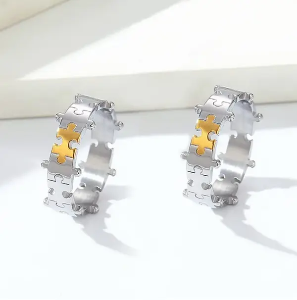 Classic Stainless Steel Puzzle Design Creative Band Ring (Size 5.5-11)