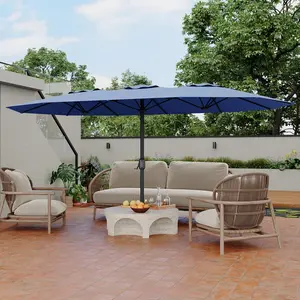 Double-Side Rectangular Pool Umbrella, 15ft Large Patio Umbrella with Base Included, Outdoor Market Umbrellas for Poolside Lawn Backyard