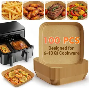 100Pcs 8 Inch Square Disposable Air Fryer Liners, Non Stick Oil Proof Parchment Paper Sheets for 6-10QT, Easy Cleanup Baking Liners Air Fryer Accessories