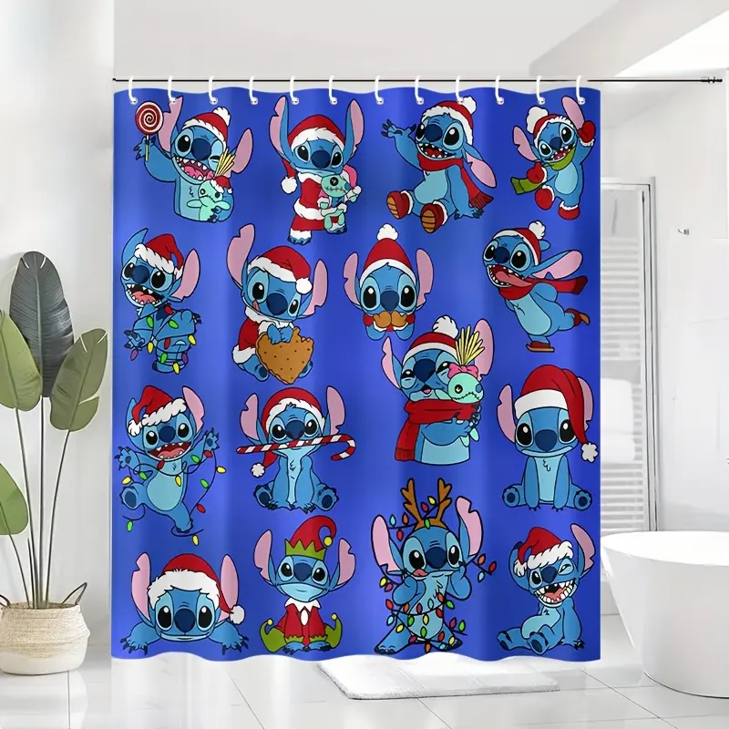 DISNEY CLASSIC Christmas - Themed Stitch Shower Curtain, Festive Character Patterns for Holiday Bathrooms
