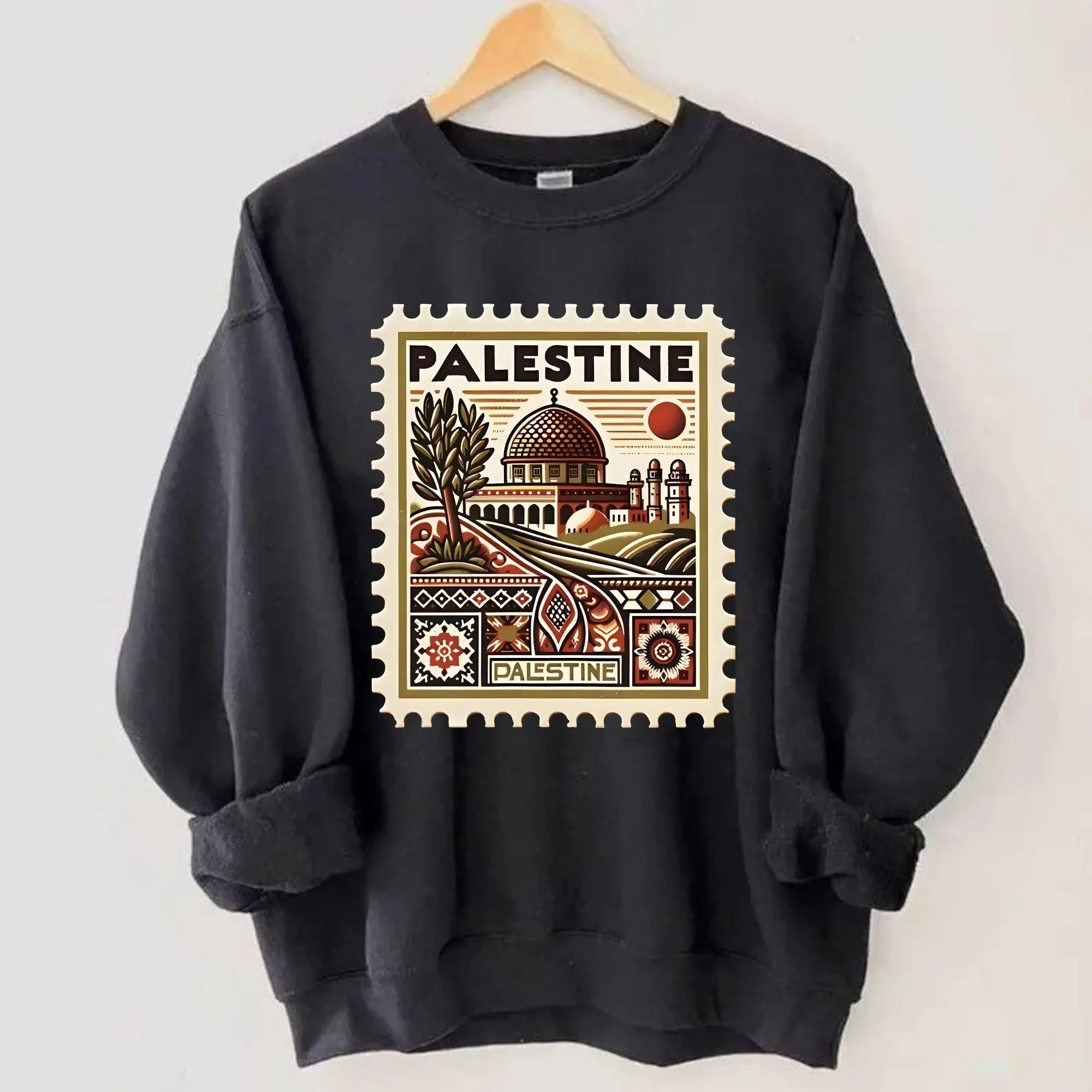 Vintage Palestine Stamp Sweatshirt, Unisex Cultural Heritage Wear Sweatshirt