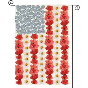 colorlife Myosotis Poppy Memorial Day Garden Flag 12x18 Inch Double Sided Outside, Patriotic American Flag Yard Outdoor Decoration Flowers Ornamental