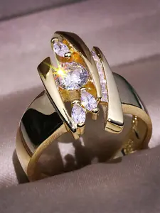 1 PC Glamorous Cubic Zirconia Ring For Women For Valentine's Day Gift Wedding Anniversary Party Jewelry Elegant Exaggerated Ring Elegant Fashion Rings Beautiful Rings