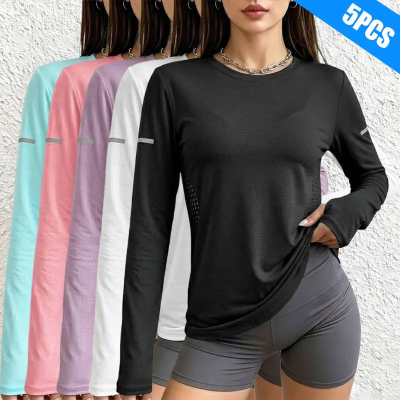Women’s casual top set (5 pieces): everyday essential long-sleeve T-shirts, office wear, and tops for daily outdoor sports.