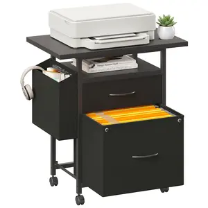 Rolling File Cabinet with Drawers & Storage Shelf, Printer Stand Table Fits A4 Letter Size for Home Office, Rustic Brown