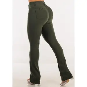 Women’s High Waist Olive Bootcut Pants, Push Up Hyper Stretch Tummy Control Dress Pants – MX JEANS by ModaXpress