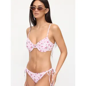 Cider Floral V-neck Triangle Tie Side Bikini Set