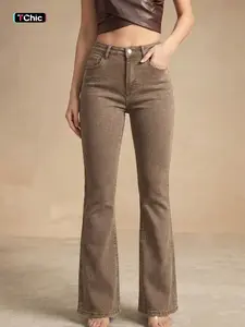 Women's Straight Leg Jeans, Casual Daily Wear, Comfortable Elastic Fabric Design, Perfect for Everyday Use