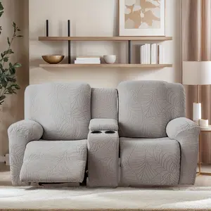 Recliner Loveseat Cover with Center Console, Non-Slip Washable Slipcover with Pockets, Pet-Friendly Removable Cushions Protector