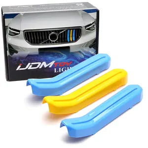 iJDMTOY Exact Fit Sweden Flag Color Grille Decoration Insert Trims For Volvo 2021-2024 XC40 Vertical Front Grill (Color: Blue/Yellow/Blue)