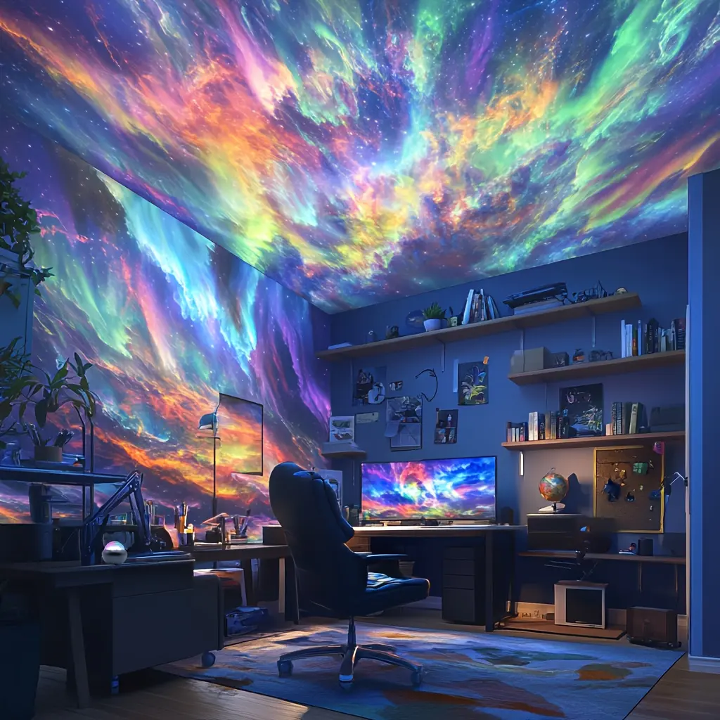 [All-black Northern Lights] 2pcs All-black Northern Lights Night Lights | Remote Control, Multiple Adjustable Colors, USB Plug-in For Bedroom, Living Room, Car, Desk Aesthetics, Space Room Decor