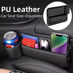 2PCS Car Seat Gap Organizer PU Leather Filler Storage Organizer Fill The Gap Between Car Seat & Console Accessories, For Phone Keys Coins Cards Wallets Water Bottles