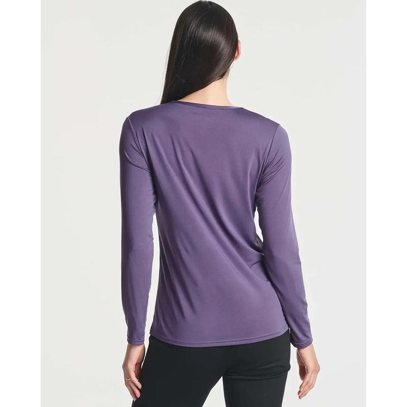 4-Pack: Women's Dry-Fit Long-Sleeve V-Neck Athletic Workout Shirt (Available in Plus Size)