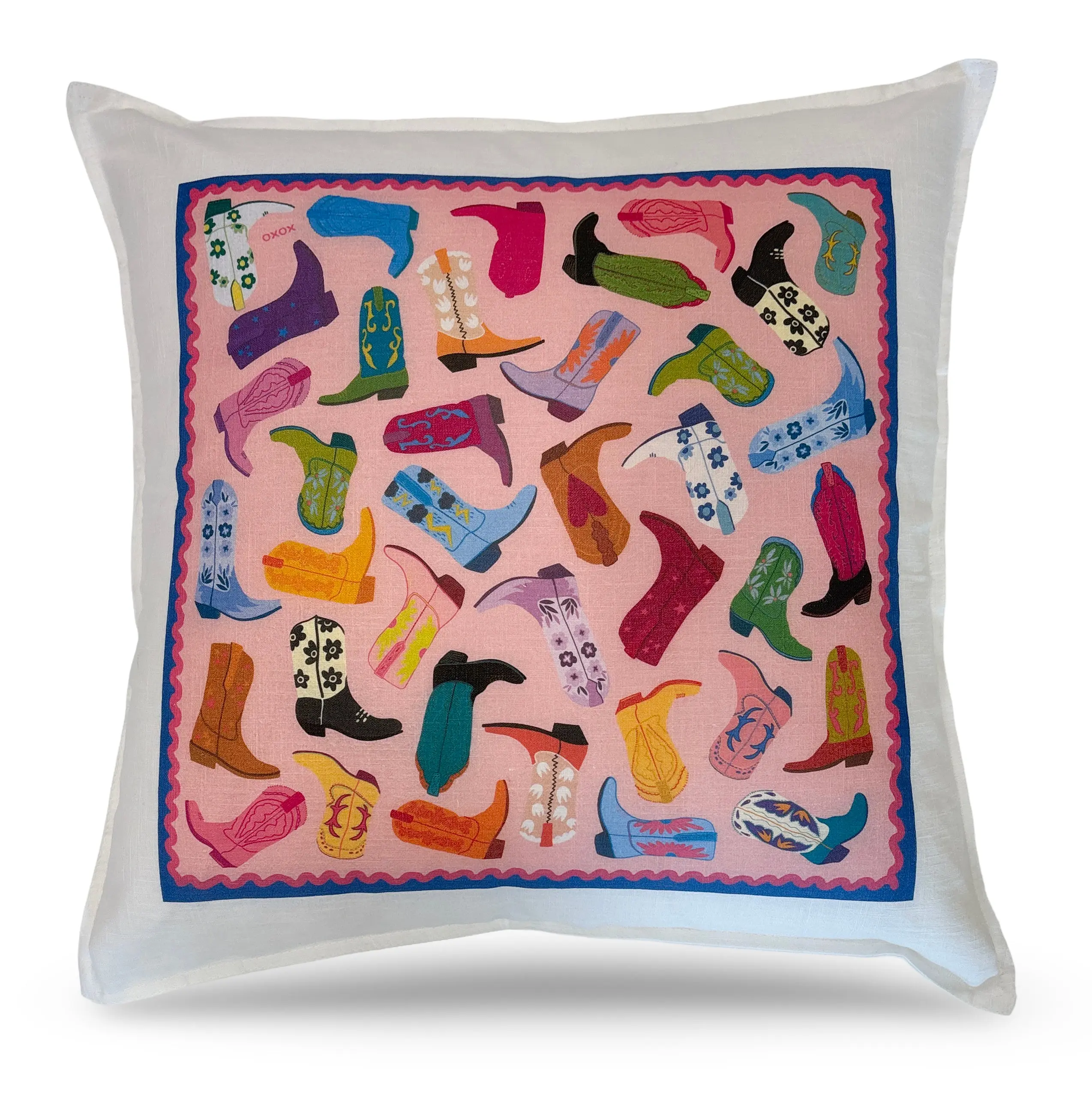 Boot Love XOXO Linen Cotton 22x22 Square Pillow