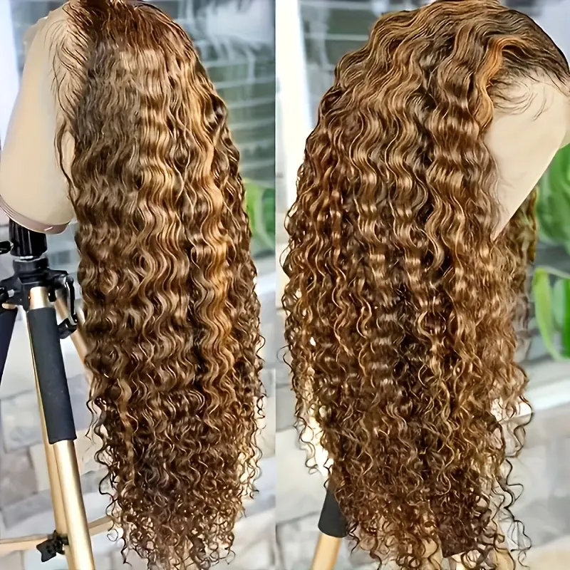 [Voluminous Glueless Wig] Voluminous Glueless Wig - 4x4 Easy Wear & Go  Hair P4/27 Highlight Ombre Pre-Cut 16-32 Inch Lace Front Wig, 200% Density Quick Installation, Comfortable Deep Wave Style for Women, Elegant Everyday & Formal Hairstyles