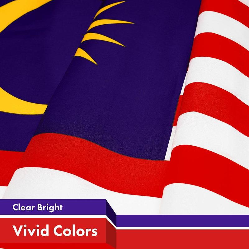 G128 Malaysia Malaysian Flag | 3x5 Ft | Printed 150D Polyester - Indoor/Outdoor, Vibrant Colors, Brass Grommets, Quality Polyester, Much Thicker More Durable Than 100D 75D Polyester