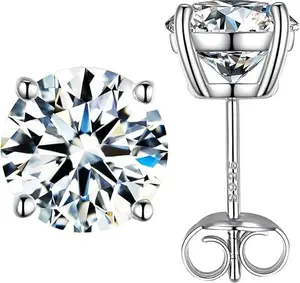 Glamorous Moissanite Earrings in White Gold-Plated Sterling Silver - Versatile Lab-Grown Diamond Studs for Men's and Women's Festive Moments