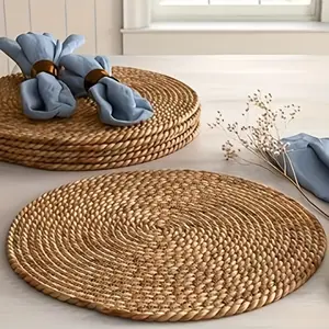 Handmade Natural Woven Round Placemats Set of 6, Durable Heat Resistant, Perfect for Boho Dining, Restaurant, Party, Wedding, Home Decor, Coasters, Tableware
