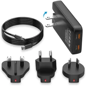 65W USB C International Charger Block, Foldable Compact Travel Essentials Charger with /UK/EU/AU Plug Adapters for  17/16, MacBook, Galaxy S25/S24/S23, Converter for European Travel