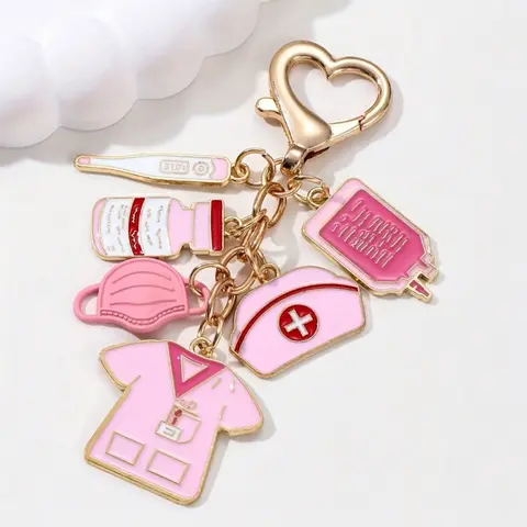 Alloy nurse and doctor-themed pendant, pink keychain, Keychain Accessory, Cute charms keychain, perfect choice for International Nurses Day gift, classic gift, suitable for bags, keys, nurse-themed, thank you to nurses, Cute keychains