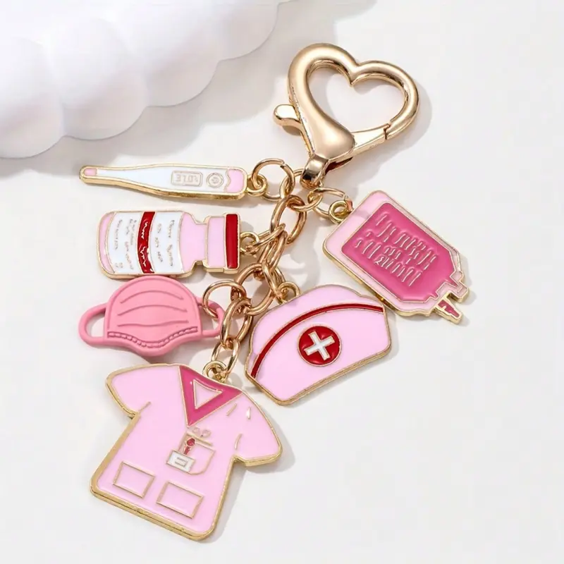 Alloy nurse and doctor-themed pendant, pink keychain, Keychain Accessory, Cute charms keychain, perfect choice for International Nurses Day gift, classic gift, suitable for bags, keys, nurse-themed, thank you to nurses, Cute keychains