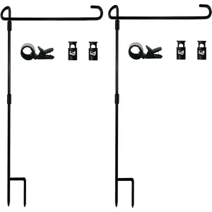 Garden Flag Pole Stand Holder, 2 Pack Garden Flags for Outside with Flag Stopper and Clip Waterproof Powder-Coated Paint
