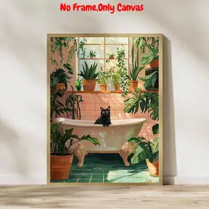 Cat Bathing in Bathtub Pattern Unframed Painting, 1 Count Modern Simple Wall Art Canvas Printing, Wall Decor for Home Living Room Bedroom, Ornaments