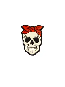 F/S9- (1)PC 1.2" Smiling Skeleton Face W/Red Bow Focal Bead for DIY Keychains, Wristlets, Cup Charms, Car Charms ETC