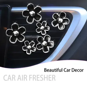 Black Daisy Flower Car Air Freshener Vent Clips,3 Sizes Sparkle Black Silver Flowers Car Vent Clips,Women Girly Car Air Freshener,Cute Flowers Car Accessories,Refillable Car Diffuser