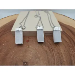 Selenite Crystal Necklace 1 Each W/Chain Natural Stone Pendant