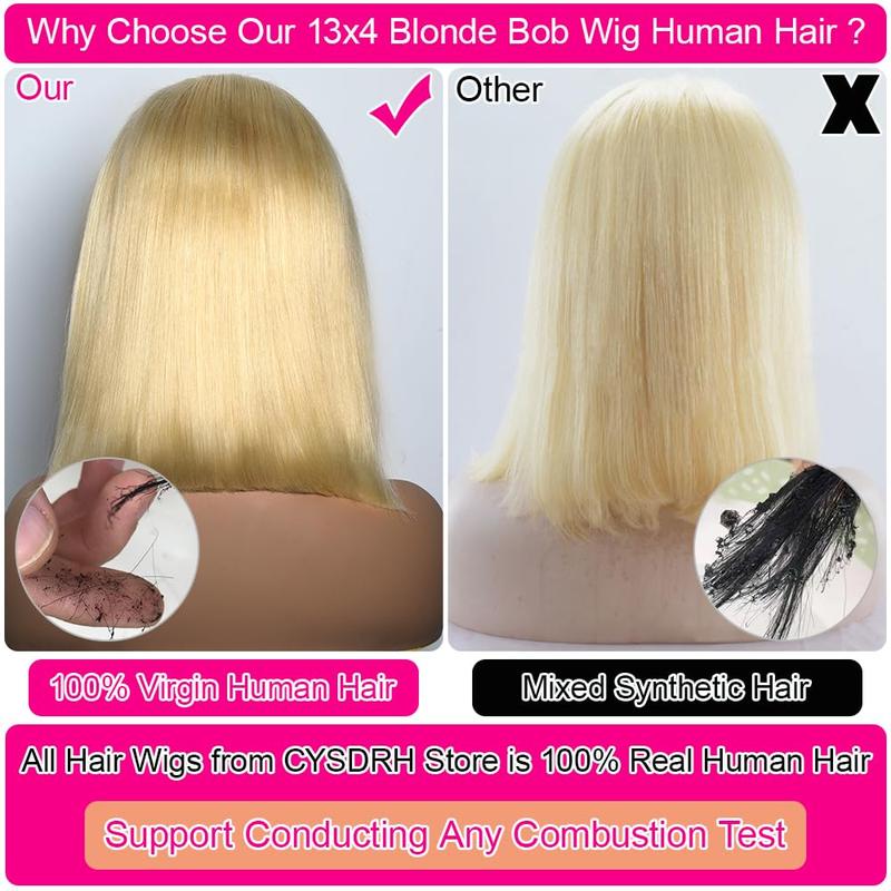 Bob Wig Human Hair Pre Plucked Pre Cut 13x4 Blonde HD Lace Closure Wig 613 Pre Bleached Wear and Go Wig Short 613 Bob Glueless Wig Human Hair 180% Density for Women