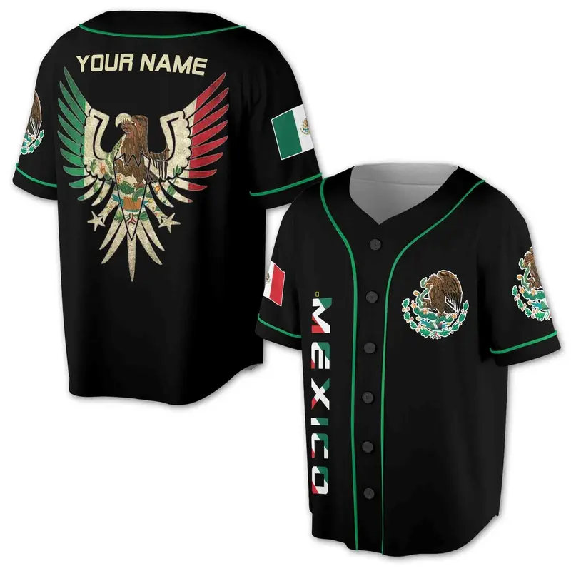 Personalized Name Eagle Mexico Viking Aztec 3D All Over Printed Baseball Jersey for Men & Women | Custom Design in S-5XL Size Options