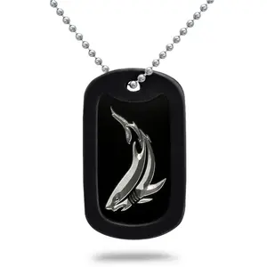 Shark Orca Dolphin Stingray Aluminum Dog Tag Necklace Engraved Sea Creatures 24 Inches Stainless Steel Chain Necklace AN172
