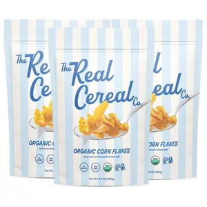 The Real Cereal Co. Organic Corn Flakes - Zero Sugar Non-GMO Gluten-Free 3-Pack 8.4 oz Each Just Corn & Sea Salt Flavor Food Muesli Oatmeal