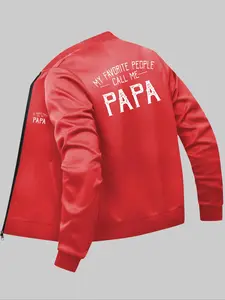 Men's Regular Fit Letter Print Zip Up Long Sleeve Jacket Coats, Regular Fit Casual Baseball Collar Pocket Outerwear for Daily Wear, Men's Clothes for All Seasons