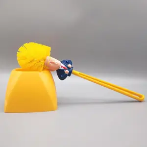 Funny Gag Gift Toilet Brush with Base Yellow Political Satire Bathroom Cleaning Tool for Humorous Home Decor