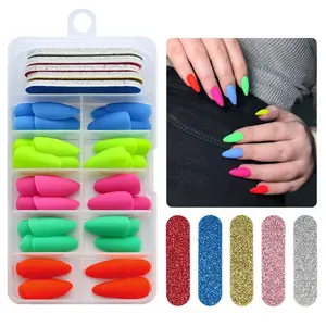 120pcs Press-On Nails + 5 Files, Solid Color Almond Shape Fake Nails, Matte DIY Nail Art Kit