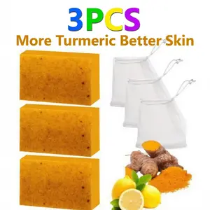 Turmeric Soap 3 Pack | Deep Cleansing & Hydrating Bar Soap, Gentle Face & Body Wash For Men Women