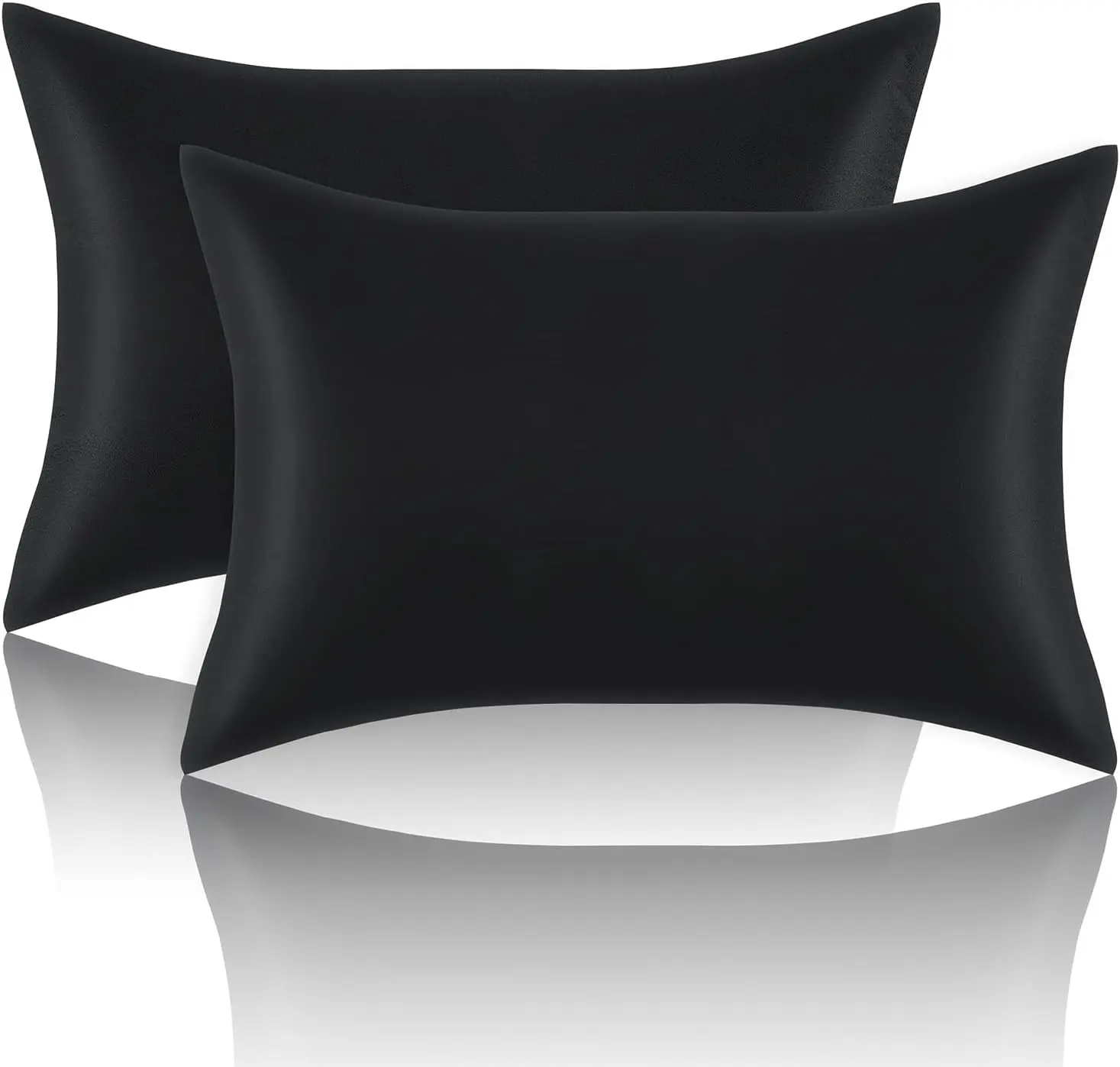 Satin Pillowcases Standard Set of 2 - Silk Soft Pillow Cases for Hair and  20x26 inches, Black Satin Pillow Covers 2 Pack with Envelope Closure for Home,School, Hotel